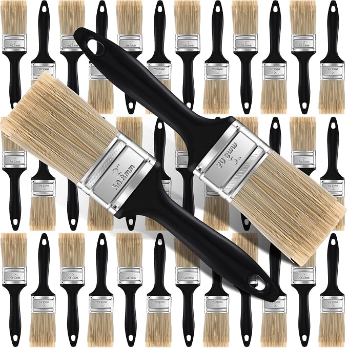 Layhit 36 Pcs Paint Brushes House Chip Paintbrush with Treated Plastic Handles Wide Flat Wall Trim Painting Tool for Paint Stains Wood Cabinet Deck Fence Door Furniture Home DIY (2”)