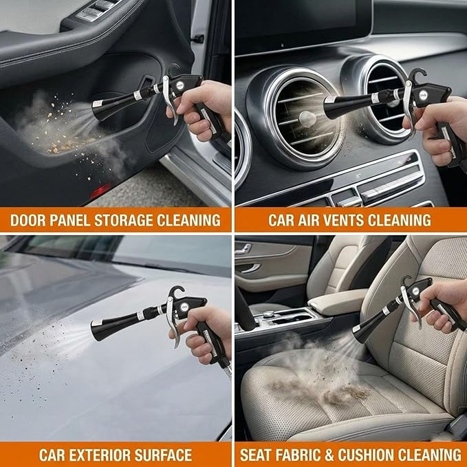 Tornado Car Cleaning Gun with 2 Set Nozzle, Air Blower Gun for Car Detailing with Brush, High Pressure Dry Cleaning Gun Quickly Blasts Dust & Dirt Works with Air Compressor