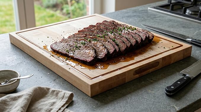 18 in. x 24 in. Maple Wood Cutting Board, Reversible with Juice Groove and Smooth Side, Thick Butcher Block Style Prep Board with Built-In Handles for Kitchen, BBQ, Meat Carving and Serving