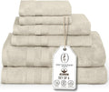 Premium Staple Cotton Bathroom Towel Set - Beige 600 GSM 6-Piece Luxury Bath Towel Set 3 Stripe - 2 Bath Towels, 2 Hand Towels & 2 Washclothes Set - High Absorbent & Quick Dry for Gym, Spa, Hotel