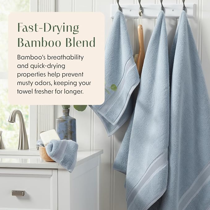 Luxury Bamboo Rayon Oversized Bath Towel Set | 2-Pack | Soft | Blue Fog | 35% Bamboo Rayon - 65% Zero Twist Cotton | Absorbent Quick-Dry Towels for Bathroom | Ultra Soft | OEKO-TEX Standard 100