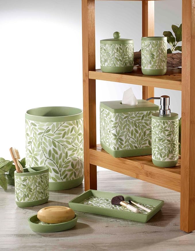 Avanti Linens - Bath Set, 4pc Countertop Accessories, Resin Tumbler, Toothbrush Holder, Soap Dish, Lotion Pump (Stratford Collection, Green)