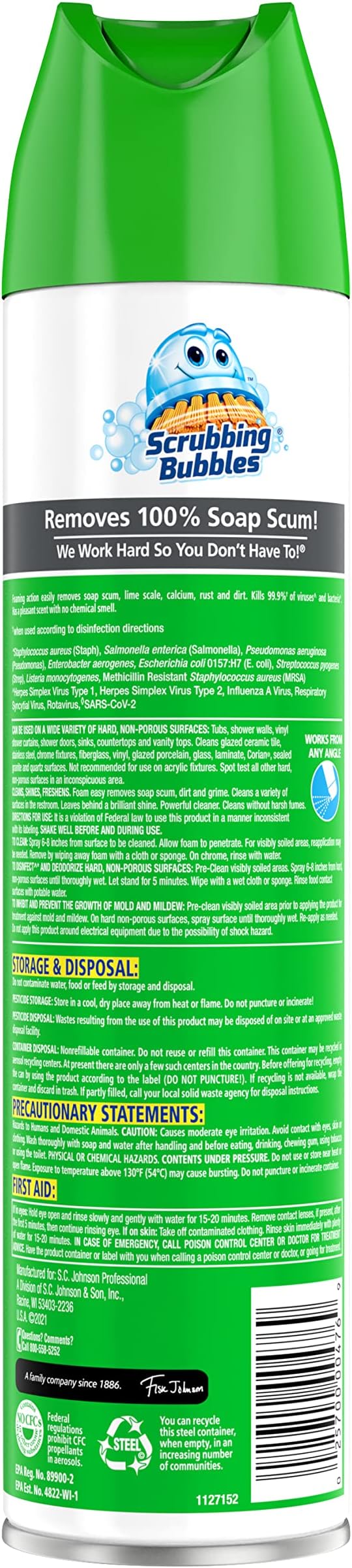 SC Johnson Professional, Scrubbing Bubbles Multi-Purpose Bathroom Cleaner Disinfectant Aerosol, 25 Fl Oz Pack of 12