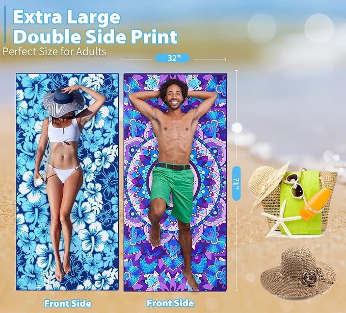 TwoYek Microfiber Beach Towels Extra Large 71x32 inches 6 Pack Bulk | Thin Lightweight, Sand Free, Super Absorbent & Quick Dry, Oversized Towel for Beach Bath Pool Swim Travel Accessories Gifts