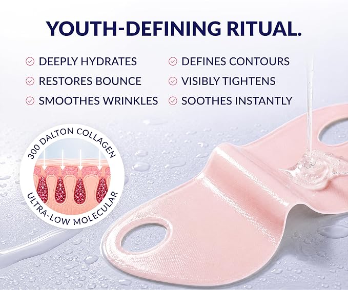Stylia V Line Lifting Collagen Mask - Lift, Firm & Contour Jawline - Tightening Double Chin Strap with Hyaluronic Acid & Aloe - Neck Tightening and Lifting Mask - Jawline Shaper Face Lift Tape (10PC)