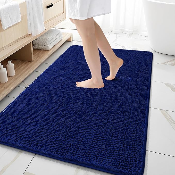 OLANLY Large Bathroom Rugs 59x35, Extra Soft Absorbent Chenille Bath Rugs, Rubber Backing Quick Dry, Machine Washable Bath Mats for Bathroom Floor, Tub and Shower, Home Decor Accessories, Navy
