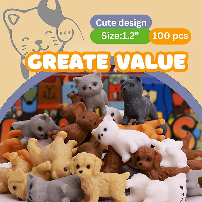 Bulk Toys - Tiny Dogs and Cats for Kids - Small Animals in Bulk - 100 Pcs Little Pet Toys - Tiny Plastic Toys Prizes - Easter Gifts