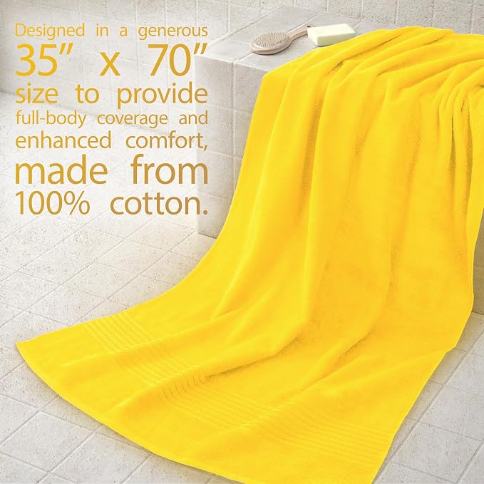 Cotton Paradise 100% Cotton Turkish Towel Set, Soft Absorbent Quick Dry, 2 Piece 35x70 Bath Sheet Set, Yellow