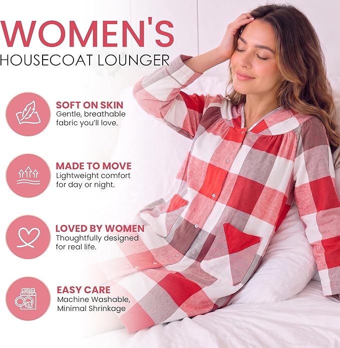 Casual Nights Women's Floral Snap Front Flannel Duster Long Sleeve Lounger Dress