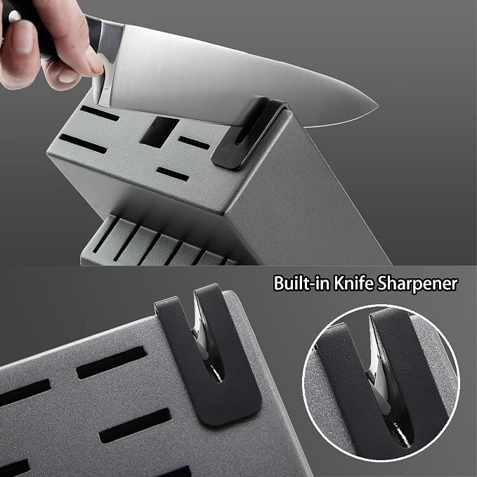 McCook® Knife Sets,German Stainless Steel Kitchen Knife Block Set with Built-in Sharpener | German Forged Stainless Steel,15 PC,Non-Stick&Anti-Rust,Triple Rivet,Ergonomic Handle,Full Tang,Gift Box