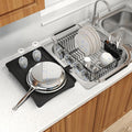Dish Drying Rack Over The Sink with Utensil Holder, Drainboard | Expandable Stainless Steel Dish Drainer for Small Kitchen, Apartment, RV, Counter Space Saving, Perfect Fit, Rustproof