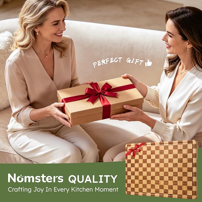 24”Extra Large Bamboo Cutting Boards for Kitchen Wooden Checkered Cutting Board Heavy Duty Butcher Block Healthy End Grain Charcuterie Board Non Slip XXXL Wood Over Sink Decorative Chopping Board