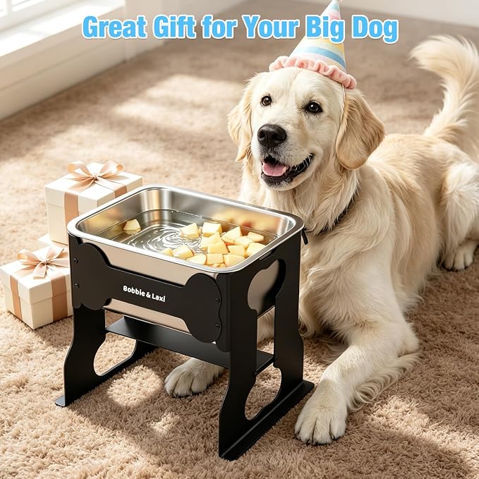 Bobbie & Laxi 14" Elevated Dog Water Bowl, 2.4 Gal Stainless Steel Bowl | Raised Dog Bowl for Large Breed, Metal Dog Feeding Station for Relief Joint Pressure, Easy Clean for Indoor & Outdoor Use