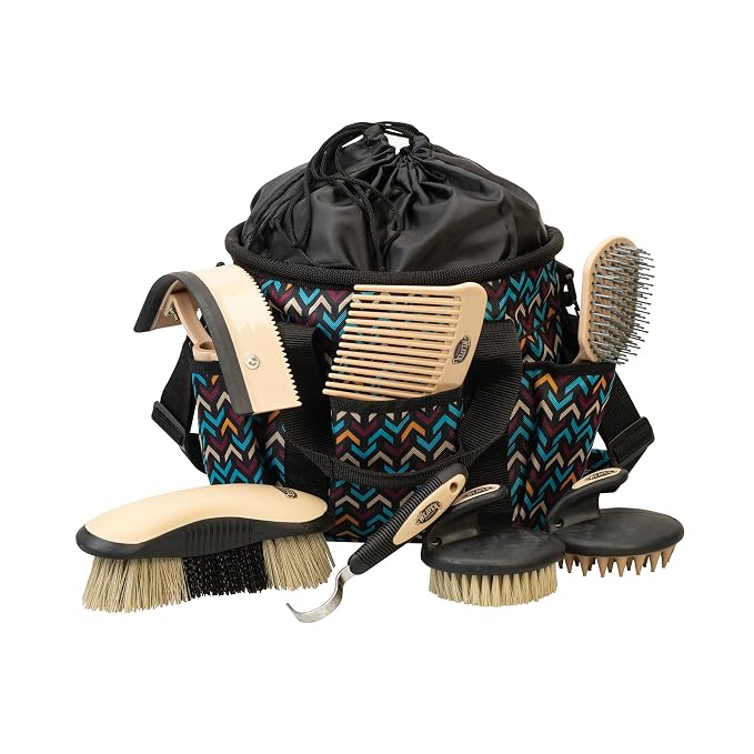 Weaver Equine Horse Grooming Kit, 7-Piece Horse Brush Set with Organizer Tote Bag, Hoof Pick, Comb, Sweat Scraper, Equine Tools for Daily Grooming, Insignia