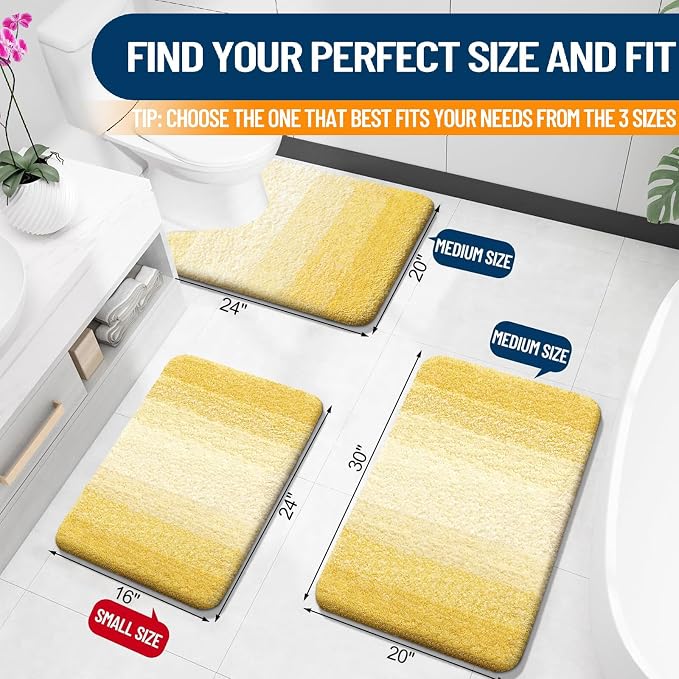 OLANLY Small Bathroom Rugs Mat 24x16, Extra Soft Absorbent Microfiber Bath Rugs, Rubber Backing, Quick Dry, Machine Washable Bath Mat for Bathroom Floor, Tub and Shower, Home Decor Accessories, Yellow
