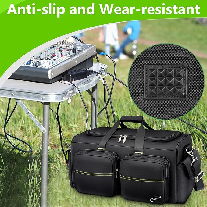 SNIGJAT DJ Bag, Large Capacity DJ Cable Bag with Detachable Hard Dividers | Gig Bag for Musicians with 6 Pockets for Extension Cords, Mics, Cable Organizer with Padded Shoulder Strap, DJ Accessories