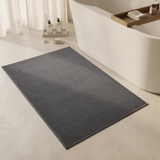 Triohero Large Bathroom Rugs Non Slip Washable Bath Rugs Super Absorbent Bathroom Rug Thin Quick Dry Low Pile Bath Mats, Dark Grey 36"x48"
