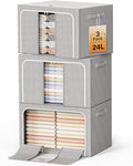 Clothes Storage Bins with Metal Frame Foldable Storage Box Clothes Organizers Storage Containers for Clothes Sheets Blankets Books Toys Gifts and Holiday Decorations (24Lx3 Pack)