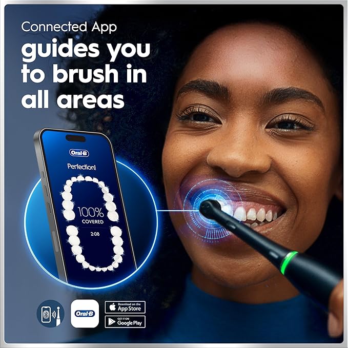 Oral-B Rechargeable Electric Toothbrush, iO7 Limited Deep Clean + Protect, 5 Cleaning Modes, Interactive Display, Visible Pressure Sensor, 2 Brush Heads, Charging Travel Case, White