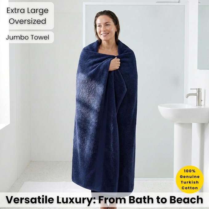 SALBAKOS Luxury 100% Turkish Cotton Bath Sheet 40x80 (1-Piece, Navy Blue) | Extra Large Jumbo Oversized Bathroom and Beach Towel, Super Soft Highly Absorbent Thick Premium Hotel Quality, Made in Turkey
