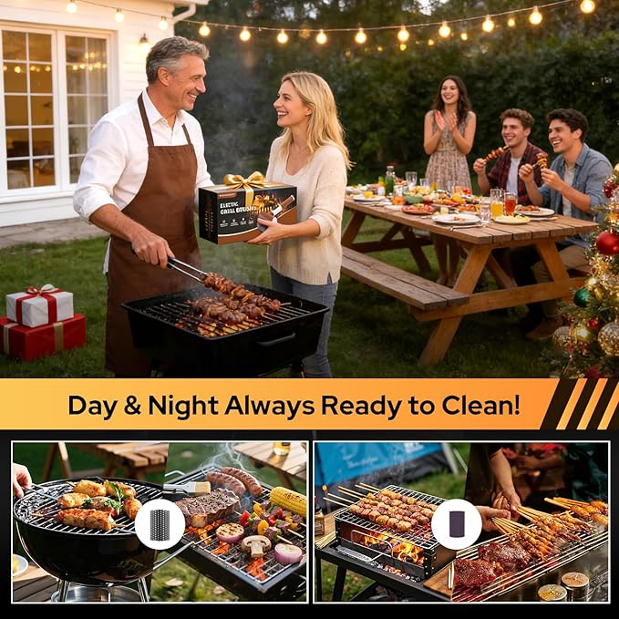 Electric Grill Brush with LED Light, Dual Speed Electric Grill Cleaner, Rechargeable Cordless BBQ Cleaner, Waterproof Replaceable Brush Heads for Barbecue Grates