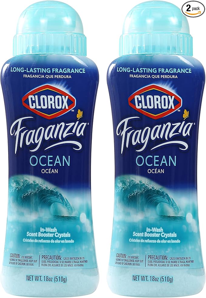 Clorox Fraganzia In-Wash Laundry Scent Booster Crystals, Ocean Scent Fragrance Beads for Clothes and Linens, Safe for All Fabrics and Colors, HE Compatible, 18 Oz, 2 Pack