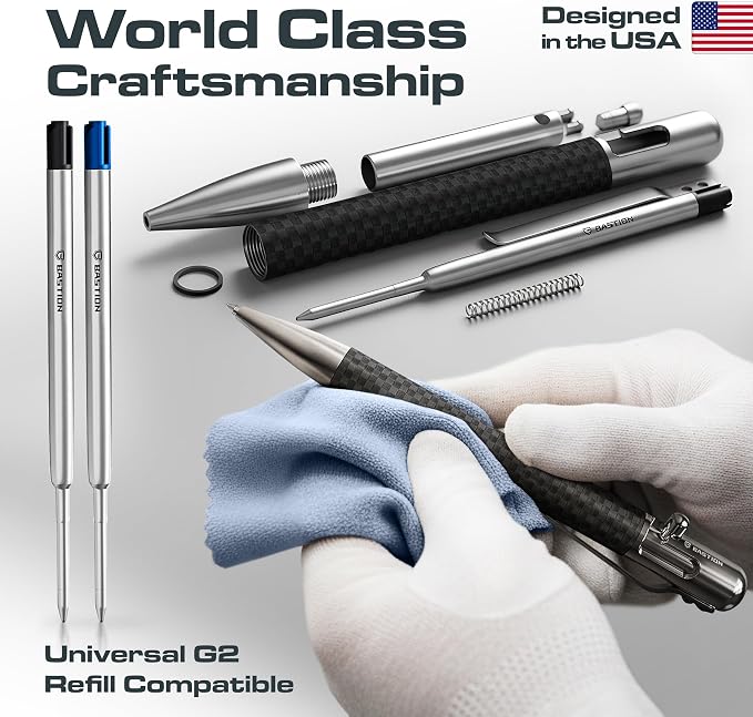 BASTION Bolt Action Pen, Carbon Fiber & Stainless Steel, HyperBolt EDC Pen, Refillable Lightweight Writing Pen, Premium Graduation Gift, Executive Pocket Pen
