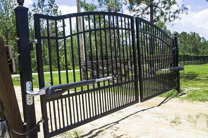 Mighty Mule Gate Opener, Solar and Smart Ready, Heavy Duty Automatic Gate Opener, Gates up to 18ft or 850lb Per Gate Leaf, Dual Gate Opener - Estate, Upgraded, MM572W-EST-A