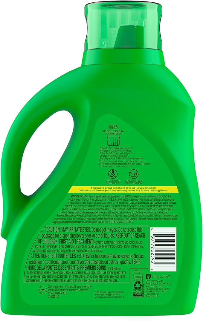 Gain Liquid Laundry Detergent with Odor Defense, Original Scent, Laundry Soap For HE Washing Machines, 81 fl oz, 61 Loads (Packaging May Vary)