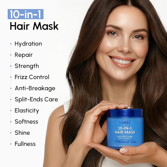MAREE Deep Conditioning Hair Mask for Damaged Hair Treatment – Keratin Hair Care for Hydrating Growth Repair Moisturizing – Dry Curly Color Refreshing – 10 Fl Oz, Pearl