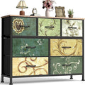OLIXIS 7 Drawer Dresser Wood top Fabric Storage Tower Bedroom Living Room Hallway entryway Organizer Floral Painted Compact Storage Chest for Clothes Essentials Durable Modern Furniture Home use