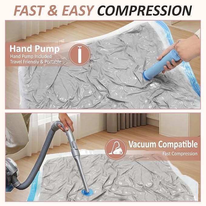 Cozy Essential Vacuum Storage Bags, 80% Compression Vacuum Seal Space Saver Plastic Packaging Bags for Clothes, Blankets, Pillow, Bedding, Comforters, Sealer Clothing Storage,8 XXL Jumbo
