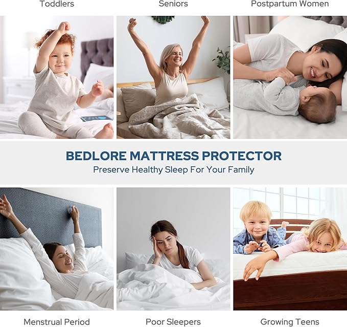 BEDLORE Waterproof Mattress Protector, Full Size Mattress Pad with Deep Pocket 6"-15" Depth, Soft Breathable Double Bed Mattress Cover for Bedroom, College Dorm, Hotel (White)