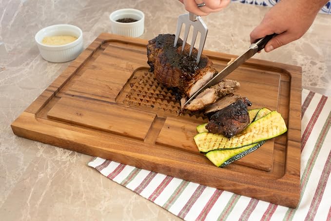 Ironwood Gourmet Hudson Carving Board, 15" x 20" Acacia Wood Cutting Board with Grip Pad and Juice Well