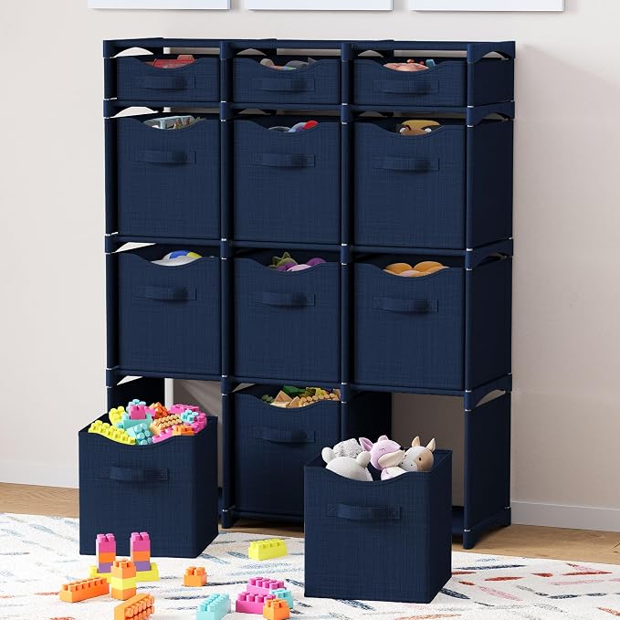 Cube Storage Organizer with 12 Storage Bins Included – Storage Cubes for Home Organization, Toy Storage, Office Storage, Living Room Storage, and General Storage Solution (Navy)