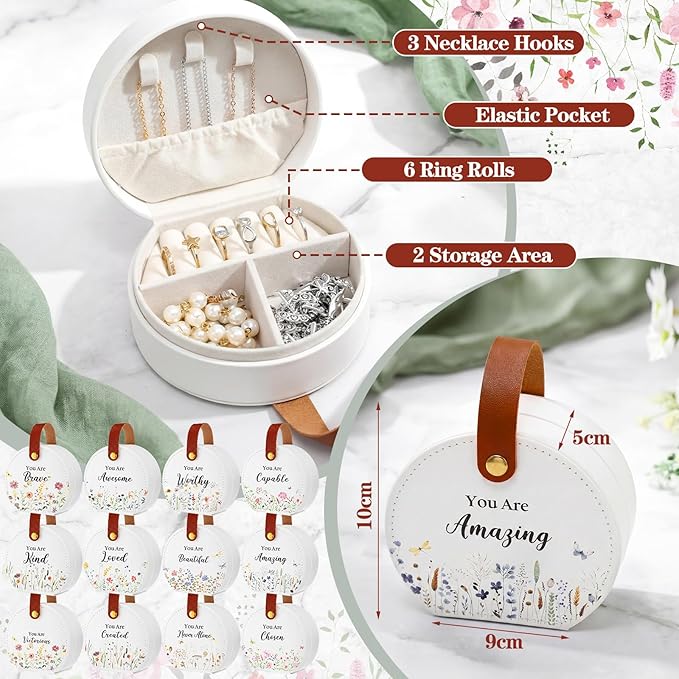 Kacctyen 12 Pieces Travel Wildflower Jewelry Case Bulk Mothers Day Church Gifts Mini Leather Bridesmaid Jewelry Gift Box Wildflower You Are Amazing Loved Party Favor for Secretary Leather Travel Case