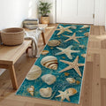 Seashell Starfish Conch Hallway Washable Runner Rug 2x7, Retro Ocean Kitchen Runner Rug Soft Non Slip Low Pile Floor Mat, Peacock Green Carpet for Entryway Corridor Laundry Bedside Rugs