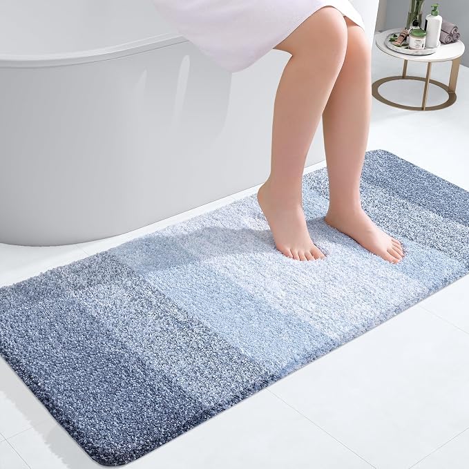 OLANLY Bathroom Runner Rugs Mat 47x20, Extra Soft Absorbent Microfiber Bath Rugs, Rubber Backing, Quick Dry, Washable Long Bath Mats for Bathroom Floor, Tub and Shower, Home Decor Accessories, Blue