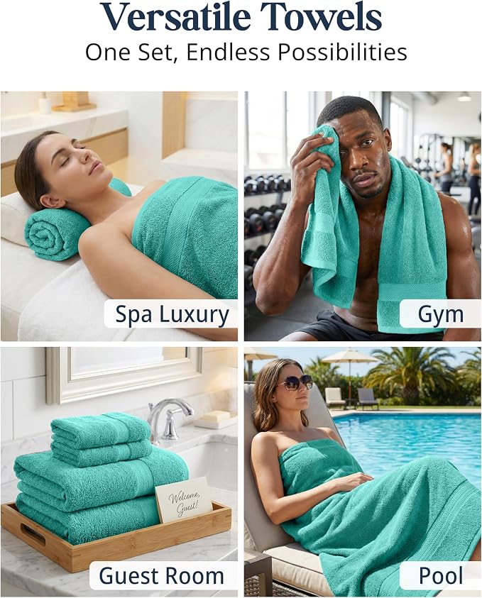 LANE LINEN Towel Set 6 Piece Soft Absorbent Quick Dry 100% Cotton - Teal | Towels And Washcloths - Terry Weave Comfort, Long-Lasting Comfort, Hotel-Style Look, Gets Softer With Every Wash