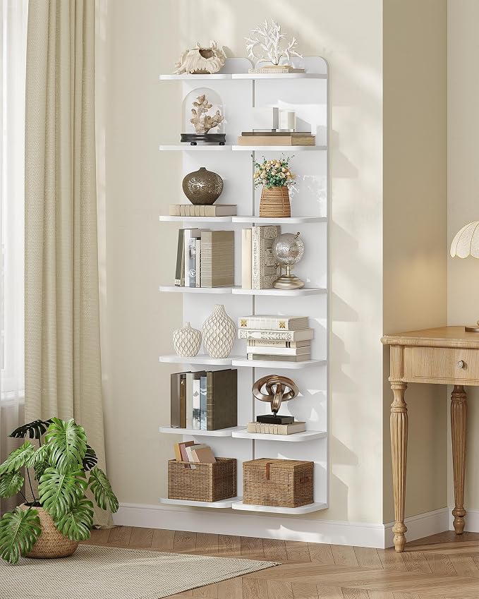 Hzuaneri 7 Tier Bookcase, Floating Bookshelf for Wall Mounted | Tall Narrow Bookcase, Space-saving, Decorative Display and Storage Shelf, for Kitchen, Living Room and Bedroom,BC88803X