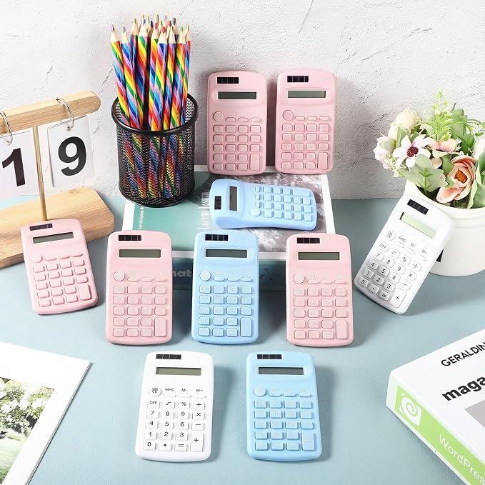 Flutesan 30 Pack Pocket Calculator Small Battery Powered Bulk Mini Size 4 Function Hand Held Basic Calculator for Students Kids School Home Office(White, Pink, Blue)