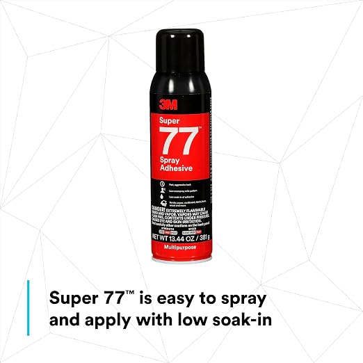 3M Super 77 Multipurpose Permanent Spray Adhesive Glue, Paper, Cardboard, Fabric, Plastic, Metal, Wood, Net Wt 13.44 oz