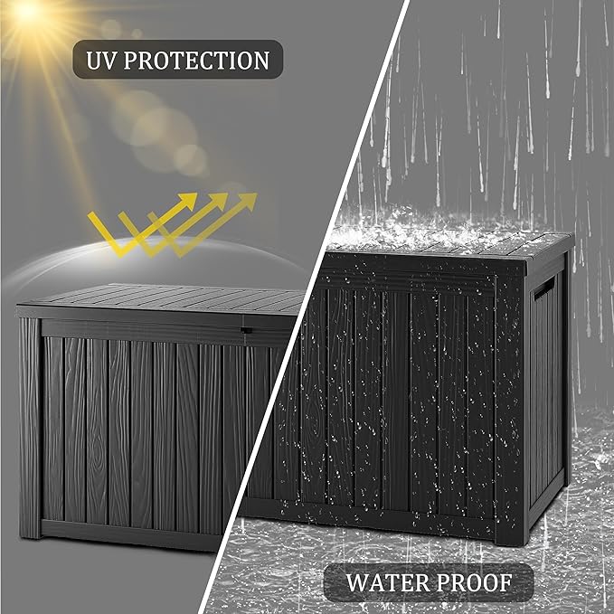 TARKARI 180 Gallon Lockable Resin Deck Box, Waterproof & UV-Resistant Outdoor Storage Box for Outdoor Cushion Storage, Garden Tools & Pool Accessories Storage, Black