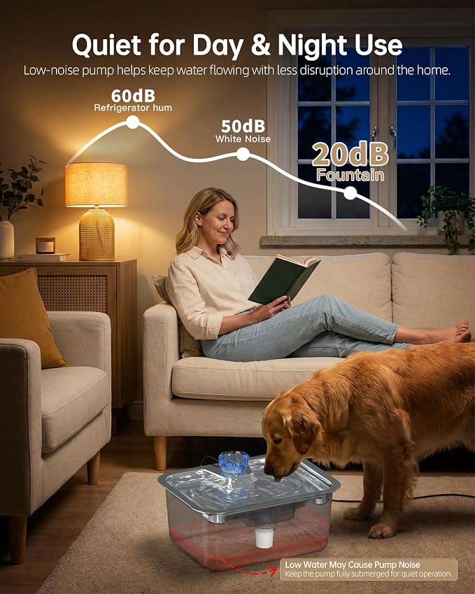 3 Gallon Large Dog Water Fountain, Stainless Steel Pet Water Fountain for Large Dogs, Automatic Big Dog Water Bowl Dispenser Drinking with 4 Filters, Easy to Clean, Quiet Pump