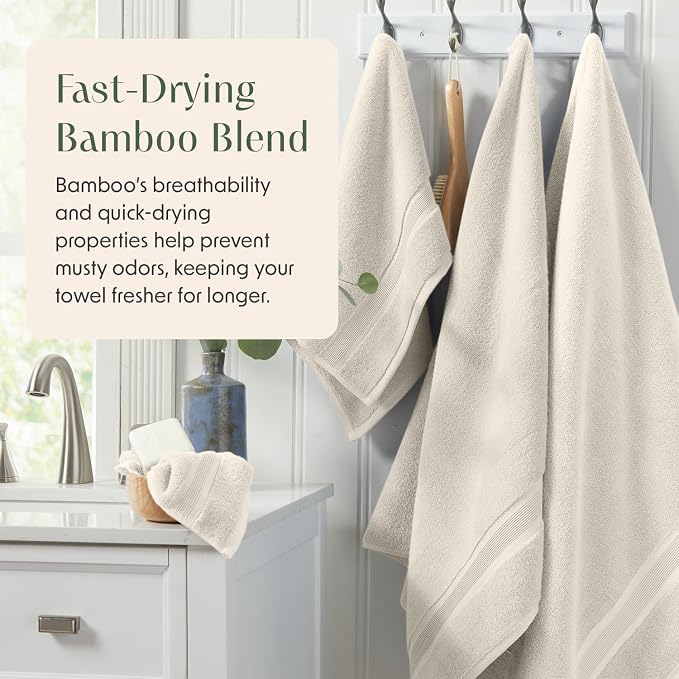 Springtree Home Luxury Bamboo Rayon Bath Towel Set | 6-Piece Set | Sand | 35% Bamboo Rayon - 65% Zero Twist Cotton | Absorbent Quick-Dry Towels for Bathroom | Ultra Soft | OEKO-TEX Standard 100