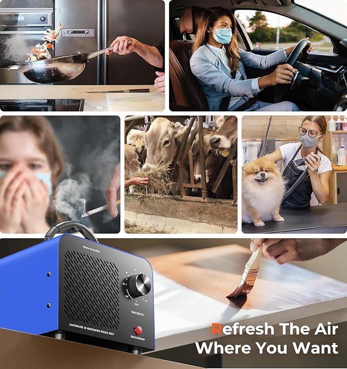 Hadlook Ozone Generator, 48,000mg/h High Capacity O3 Machine for Large Spaces Up to 4,000 Sq Ft, Portable Odor Eliminator for Car, Home, Basement, Smoke, Pets, and Commercial Use, Blue