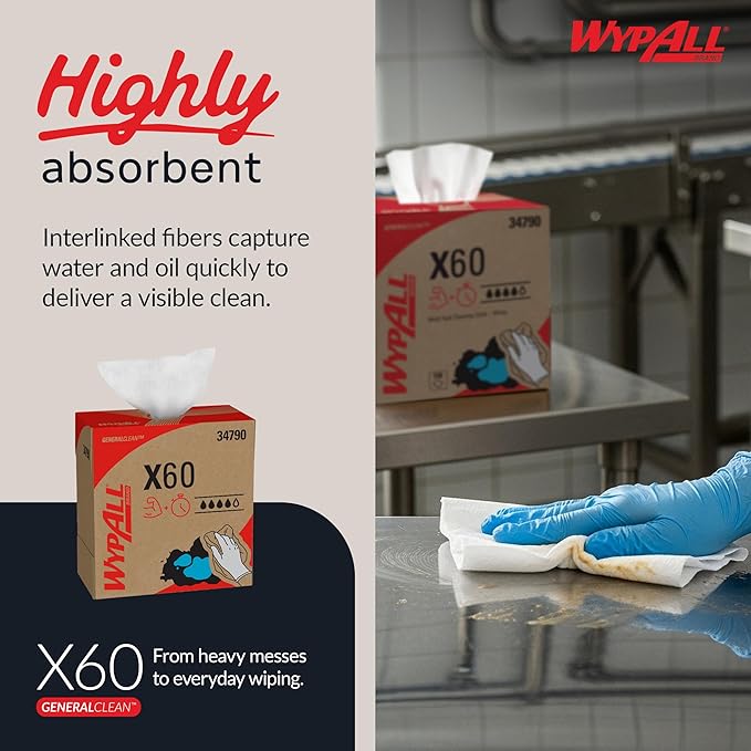 WypAll GeneralClean X60 Cloths Multi-Task Cleaning Wipes (34790), Pop-Up Box, Strong and Absorbent Towels, White (10 Boxes of 118 Sheets, 1,180 Sheet Total)
