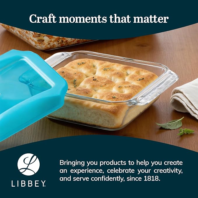 Libbey Baker’s Premium 2 Piece Glass Baking Dish Set, Stackable Casserole Dish with Lid Set, Baking Glassware for Casseroles, Lasagna, Brownies