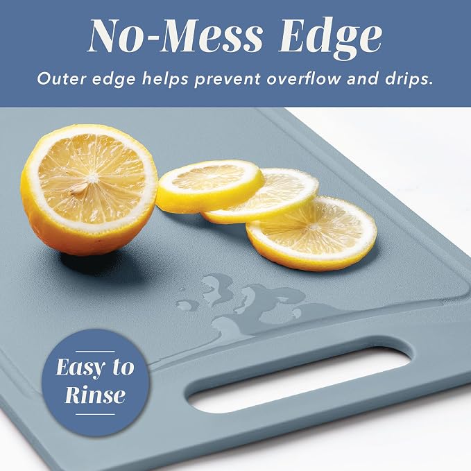 COOK WITH COLOR Non-Slip Cutting Board Set – Kitchen Essentials with Easy Grip Handle for Meat, Veggies, and Fruits, 4 Cutting Boards, Blue-New