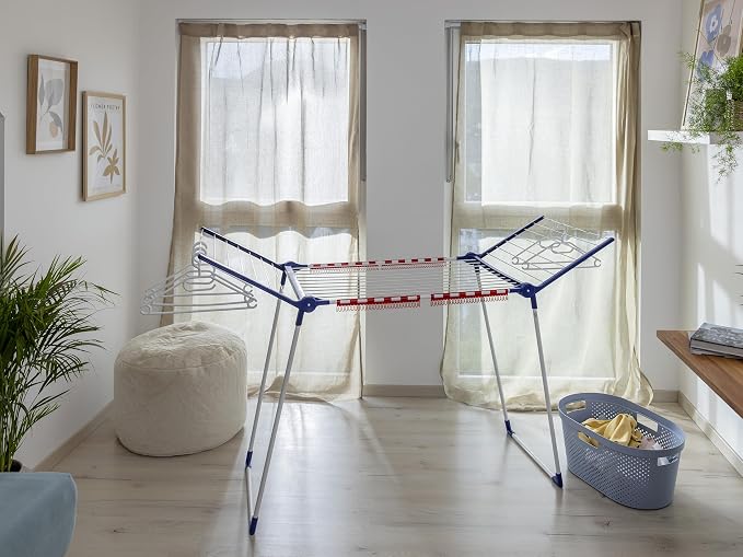 Leifheit Pegasus 200 Solid Comfort Laundry Dryer – Foldable Drying Rack, 21.87 Yard Drying Space, Adjustable Wings for Long Garments, Compact & Easy to Install and to fold.